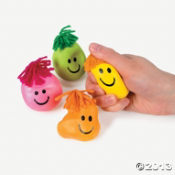 Neon Smile Face Stress Balls w/Hair<br>2"-24 piece(s)